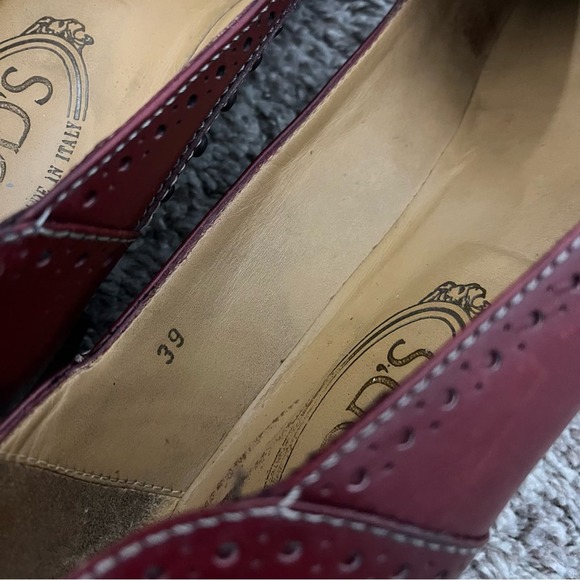Tod’s Burgundy Leather Slip On Pumps Women's Shoes Size US 8.5- 9 EU 39 - Picture 4 of 12